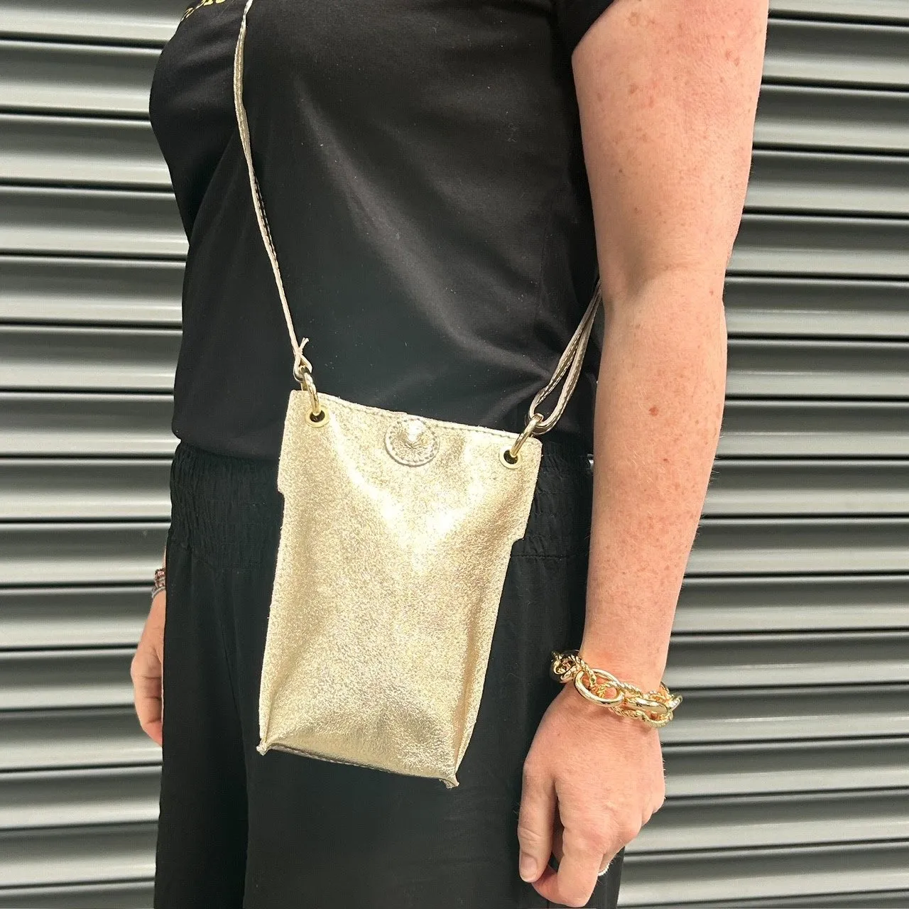 Gold Leather Pouch Disco Bag
