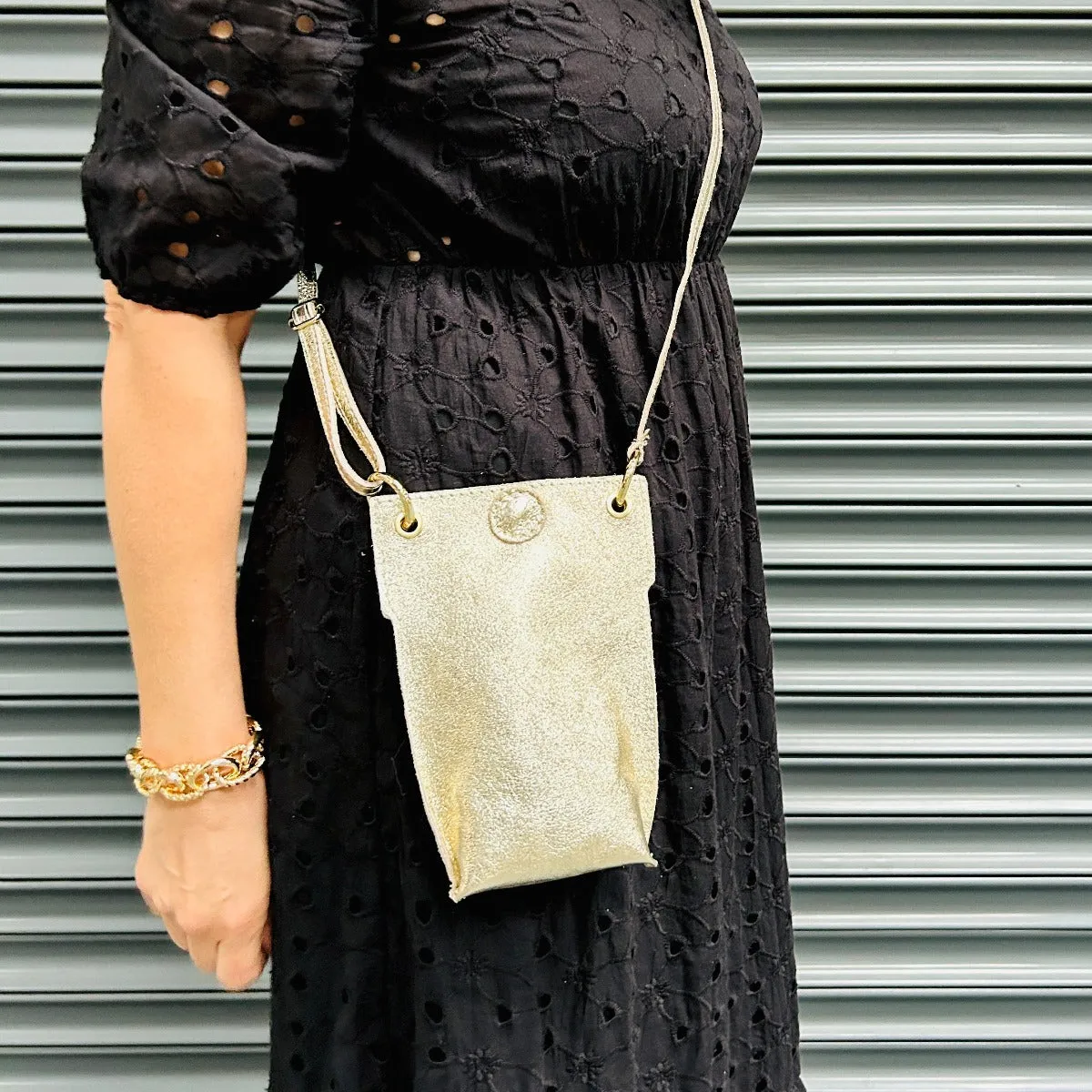 Gold Leather Pouch Disco Bag