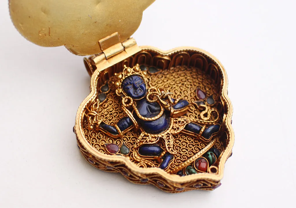 Goldplated Silver Sterling Chenrezig Ghau Pendant with Semi Precious Stones