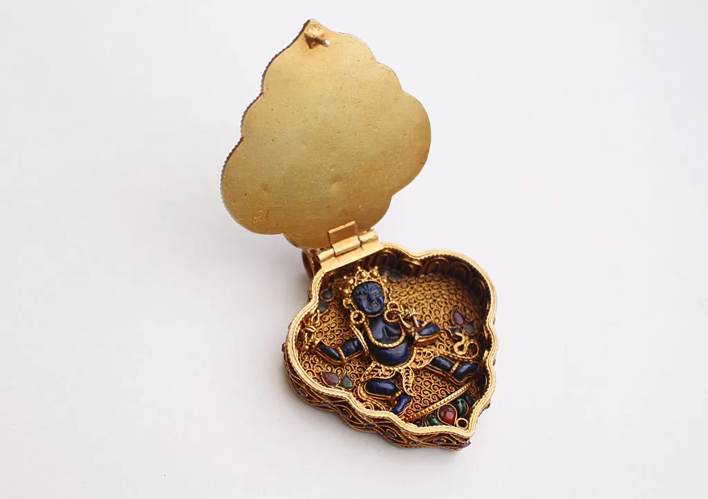 Goldplated Silver Sterling Chenrezig Ghau Pendant with Semi Precious Stones