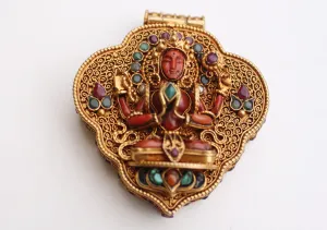 Goldplated Silver Sterling Chenrezig Ghau Pendant with Semi Precious Stones