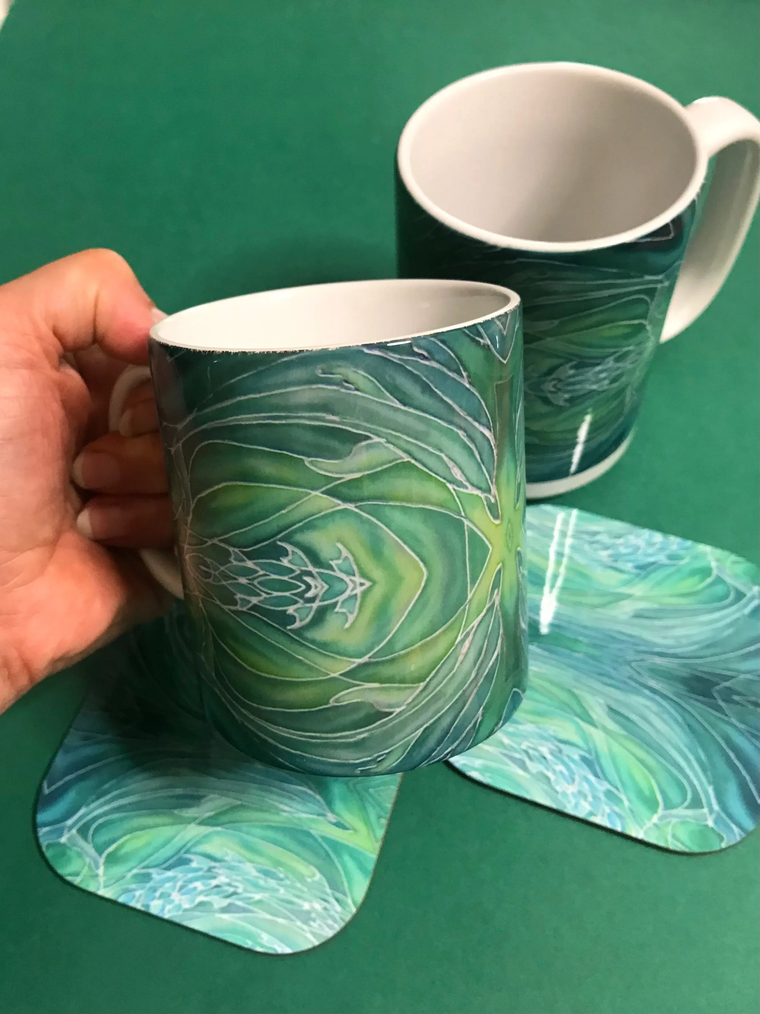 Green Dolphins Mug and Coaster - Extra Large & Regular Mug Sizes Dolphin Lovers Mug Gift Box Set -