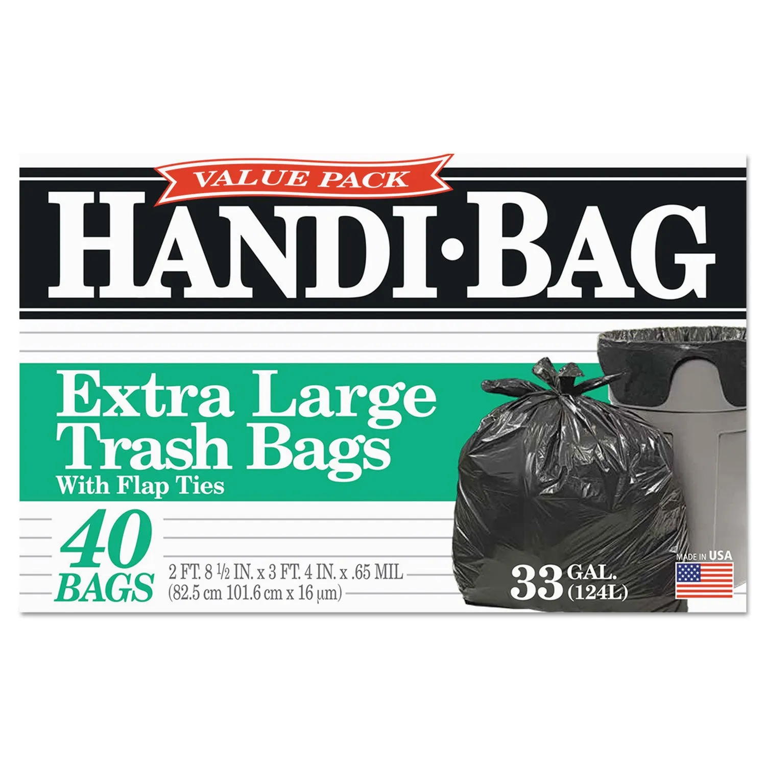 Handi-Bag Super Value Pack, 33 Gal, 0.65 Mil, 32.5" X 40", Black, 40/Box - WBIHAB6FTL40