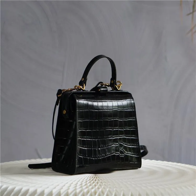 Handmade Womens Stylish Square Dark Green Leather Doctor Handbag Side Purse Doctor Purse for Women