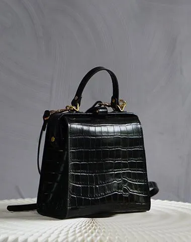 Handmade Womens Stylish Square Dark Green Leather Doctor Handbag Side Purse Doctor Purse for Women
