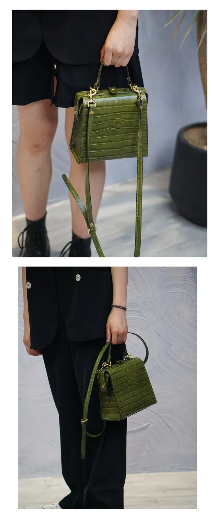 Handmade Womens Stylish Square Dark Green Leather Doctor Handbag Side Purse Doctor Purse for Women