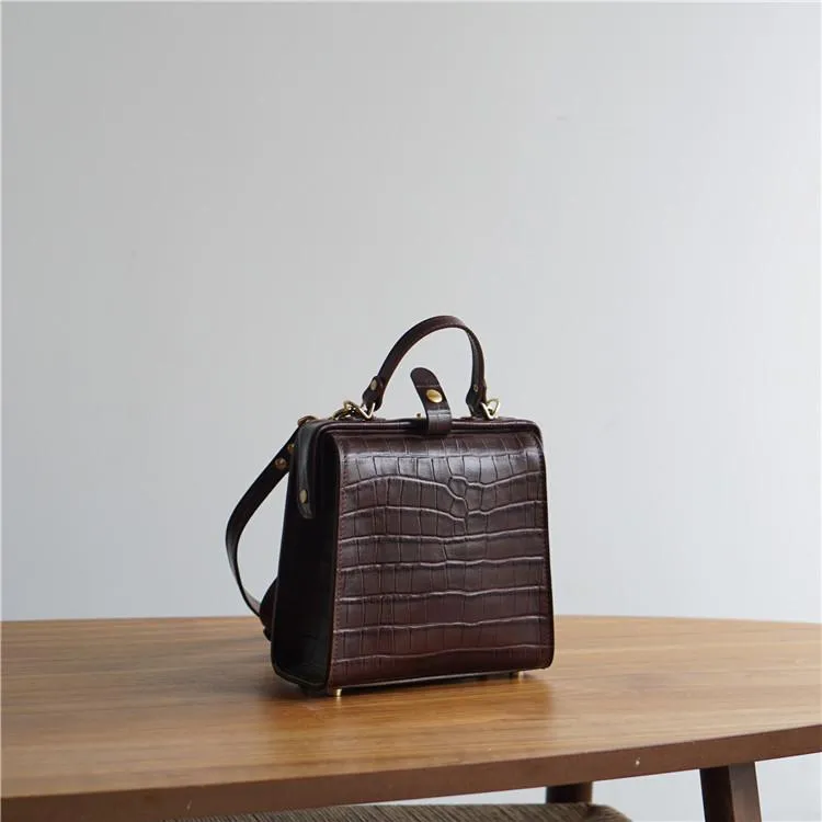 Handmade Womens Stylish Square Dark Green Leather Doctor Handbag Side Purse Doctor Purse for Women