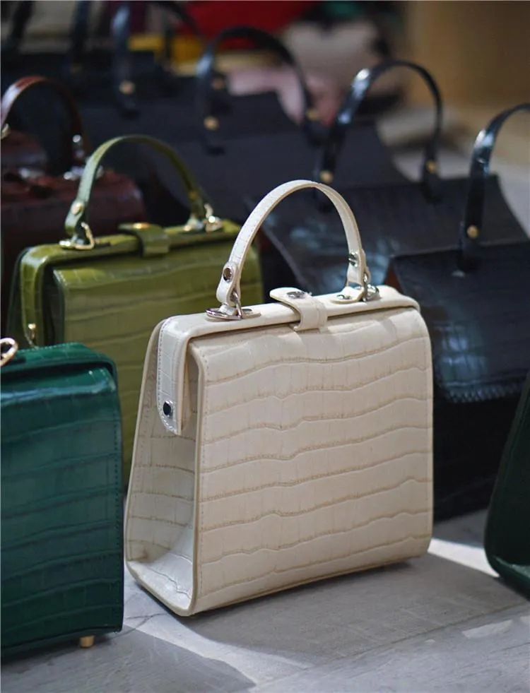 Handmade Womens Stylish Square Dark Green Leather Doctor Handbag Side Purse Doctor Purse for Women