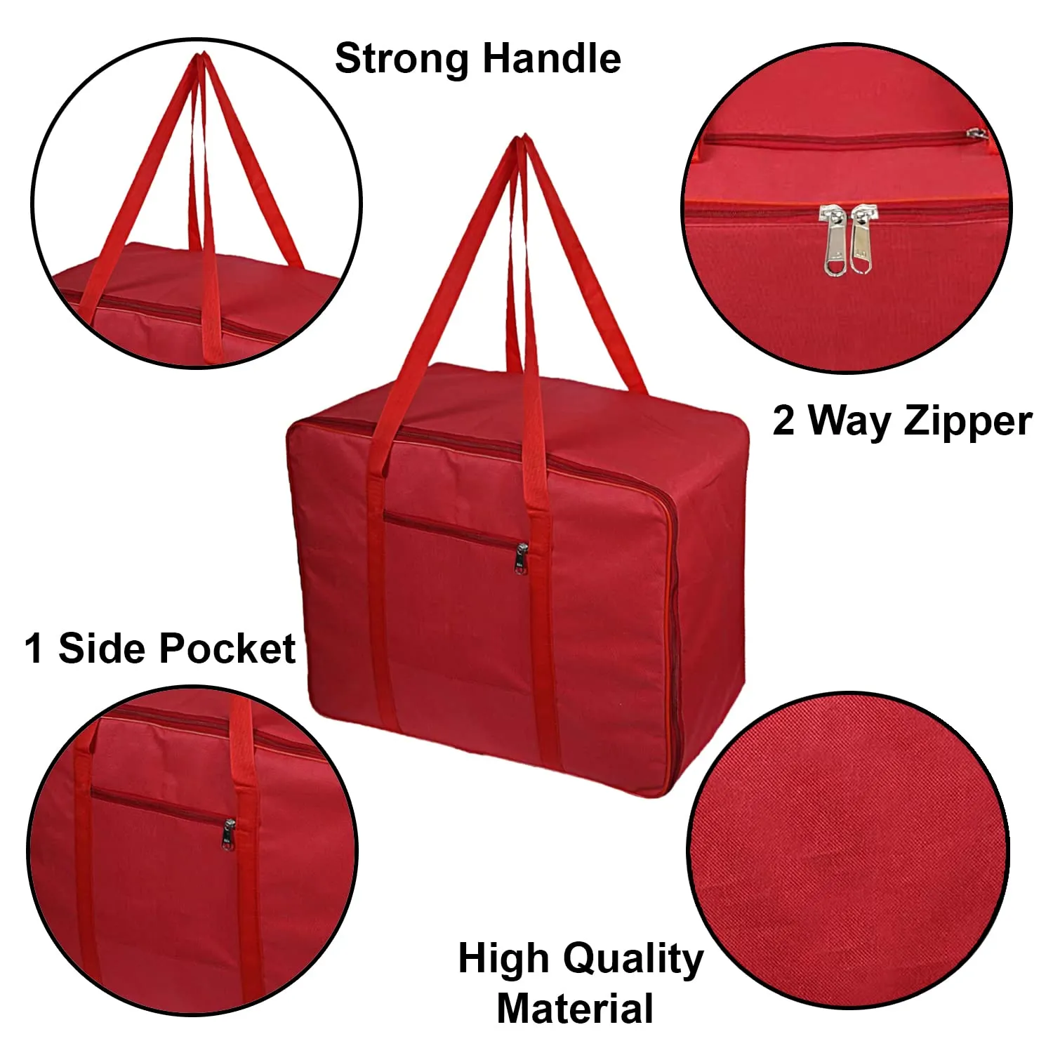 Heart Home Large Moisture Proof Wardrobe Organizer Storage Bag For Clothes With Zipper Closure and Handle- Pack of 2 (Red)-HS43HEARTH26679