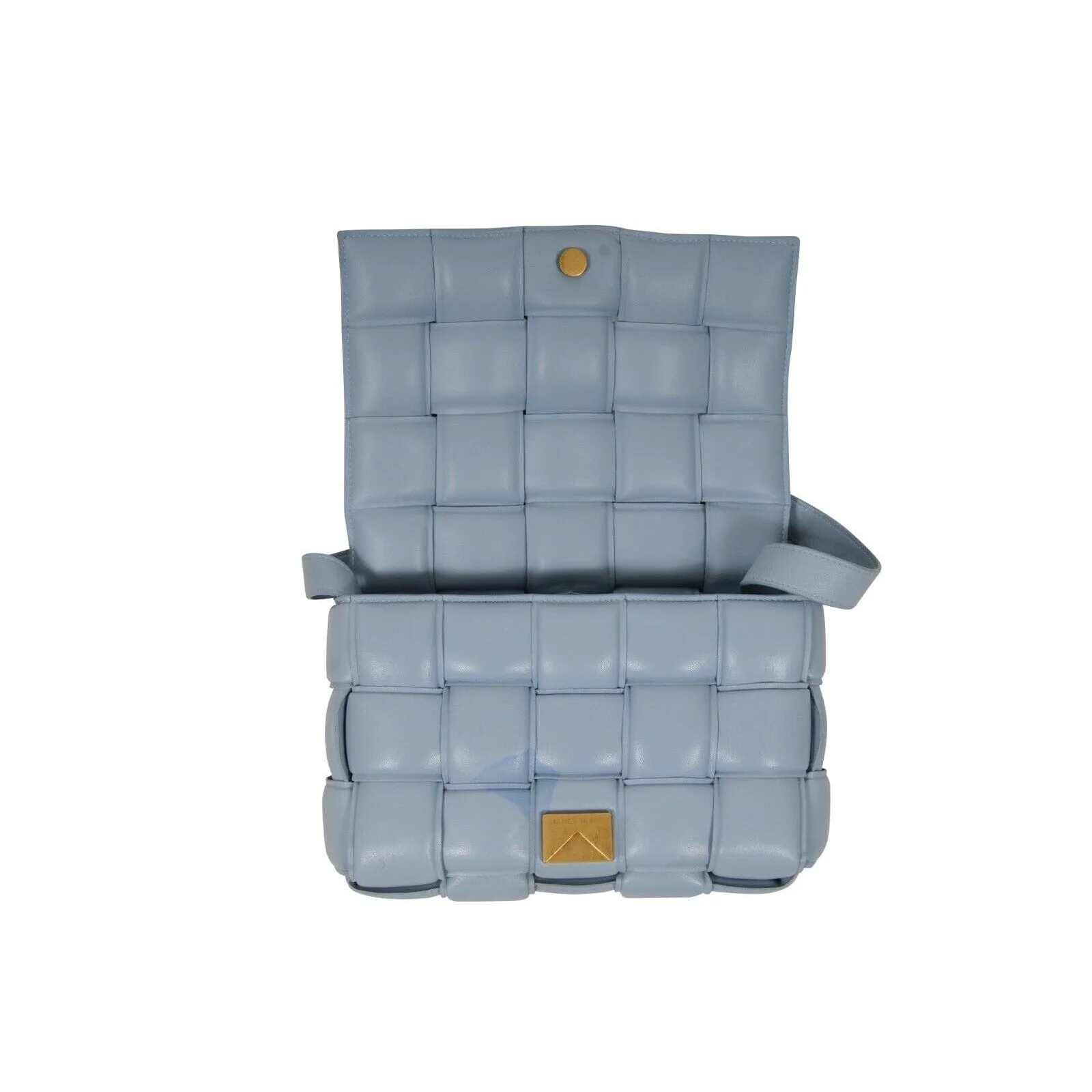 Intrecciato Padded Cassette Crossbody Bag Blue Leather