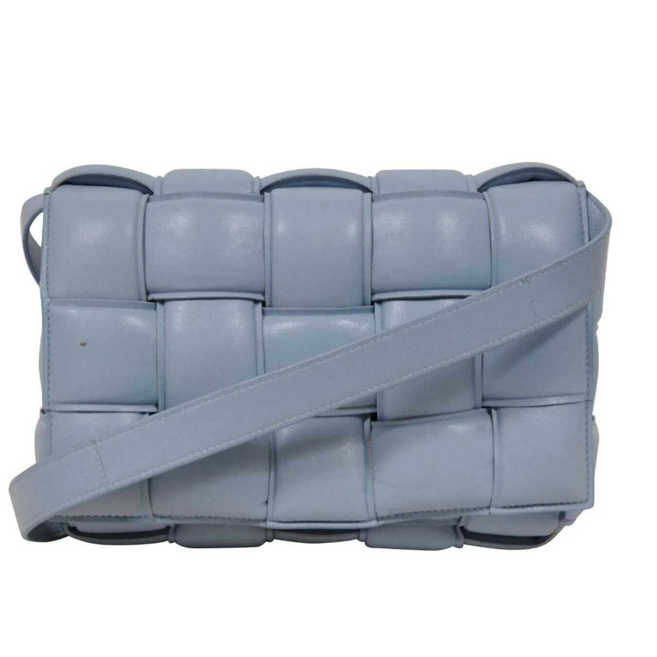 Intrecciato Padded Cassette Crossbody Bag Blue Leather