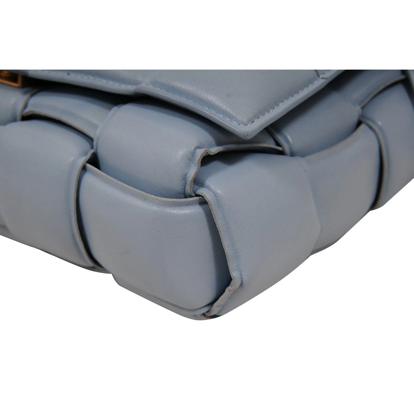 Intrecciato Padded Cassette Crossbody Bag Blue Leather