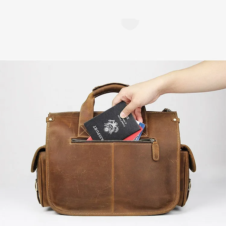 J.M.D Hot Selling Genuine Vintage Crazy Horse Leather Laptop Briefcase Bag