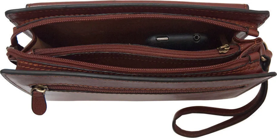 Katana Tan Leather Flap Wrist Clutch Bag