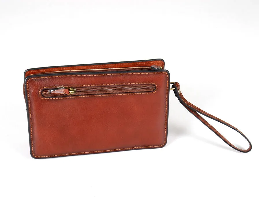Katana Tan Leather Flap Wrist Clutch Bag