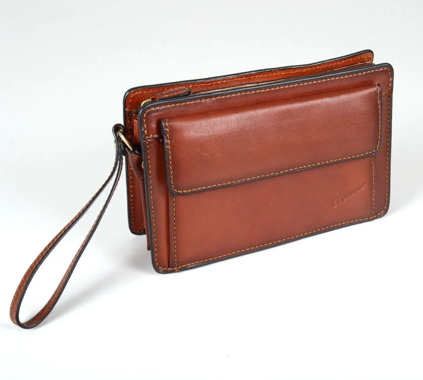Katana Tan Leather Flap Wrist Clutch Bag