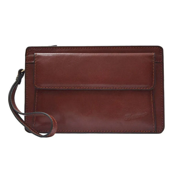 Katana Tan Leather Flap Wrist Clutch Bag