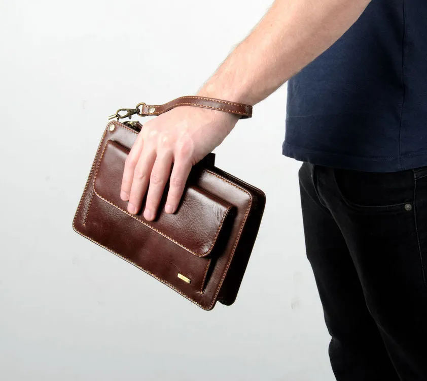 Katana Tan Leather Flap Wrist Clutch Bag
