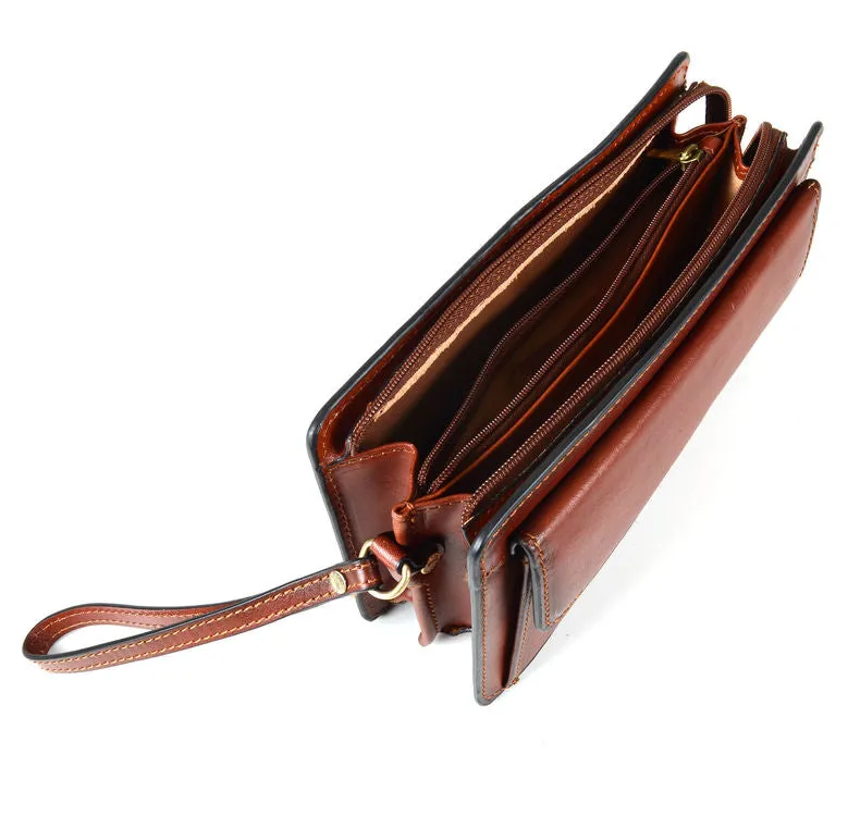 Katana Tan Leather Flap Wrist Clutch Bag