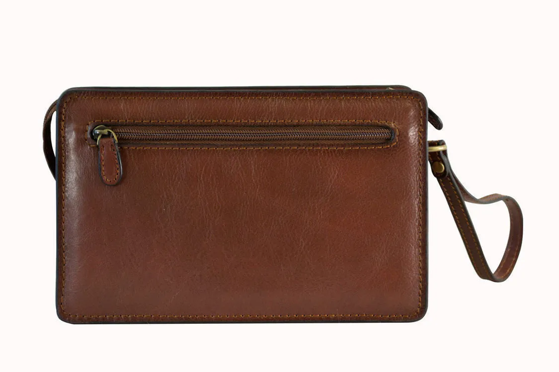 Katana Tan Leather Flap Wrist Clutch Bag