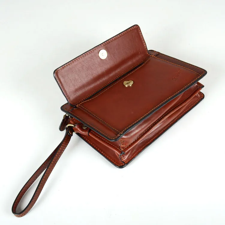 Katana Tan Leather Flap Wrist Clutch Bag
