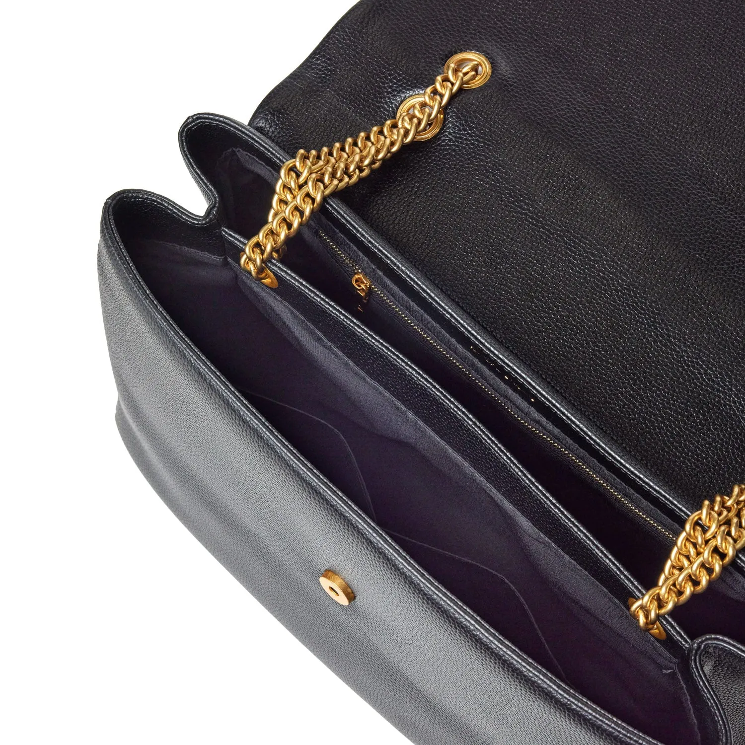 LARGE PEBBLE FLAP BAG - BLACK