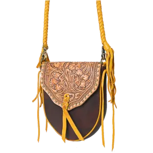 Leather Crossbody Bag with Tooled Flap - Chocolate