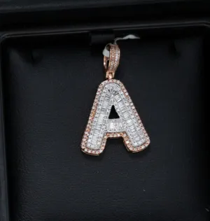Letter A Pendant 10K Rose-White Gold With Diamond / 3gr