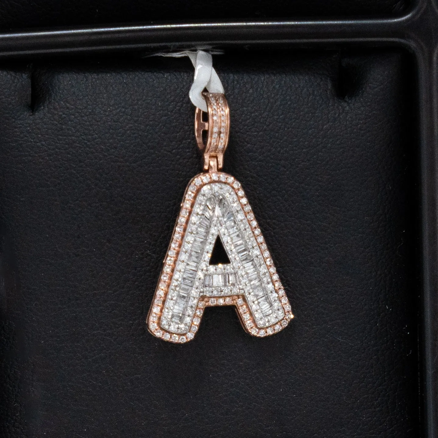 Letter A Pendant 10K Rose-White Gold With Diamond / 3gr