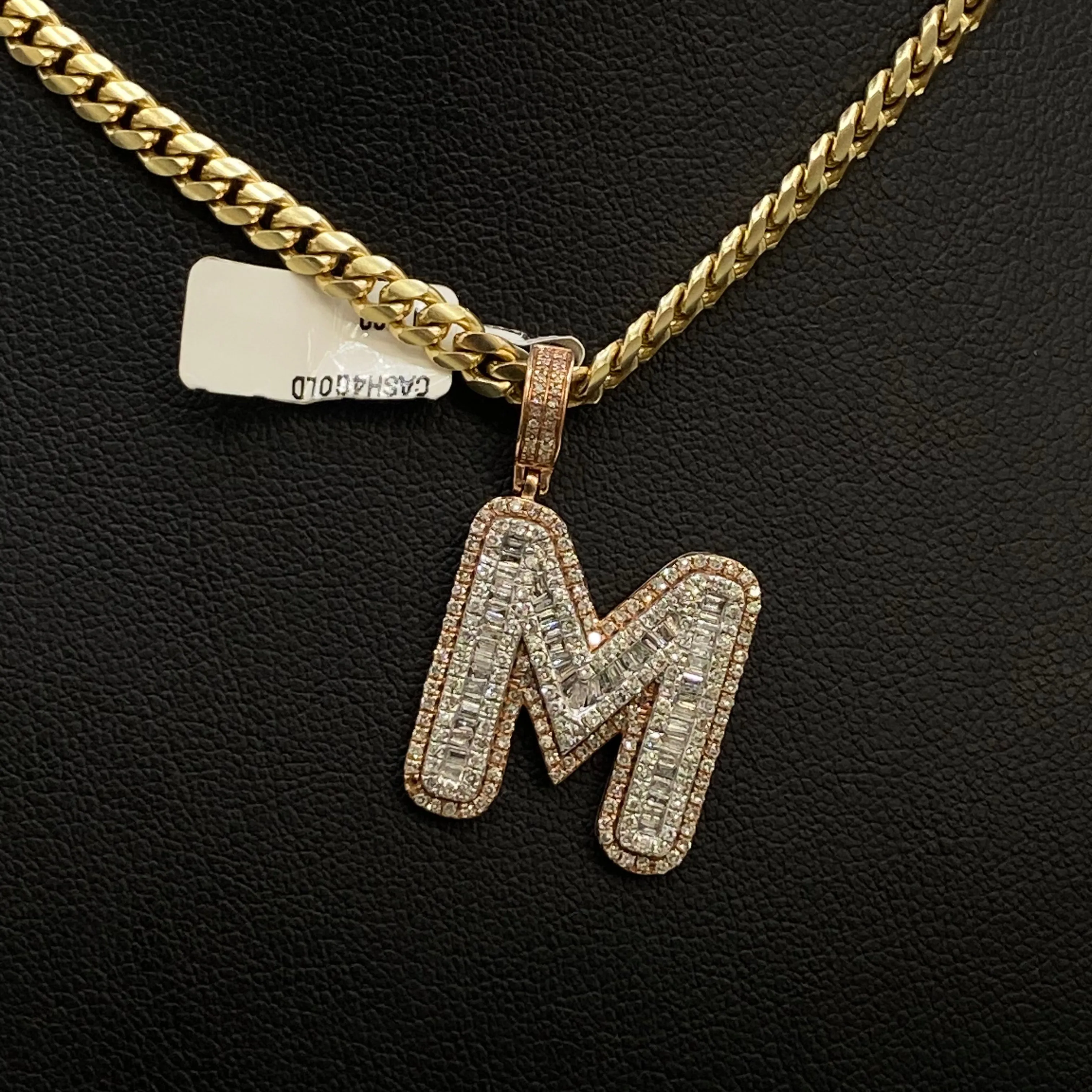 Letter M Pendant 10K Rose-White Gold With Diamond / 4.1gr