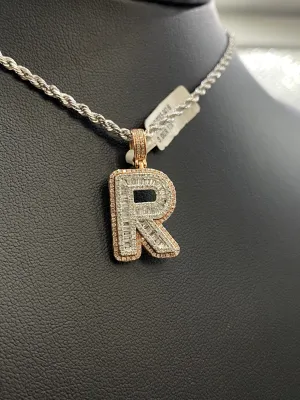 Letter R Pendant 10K Rose-White Gold With Diamond / 3gr