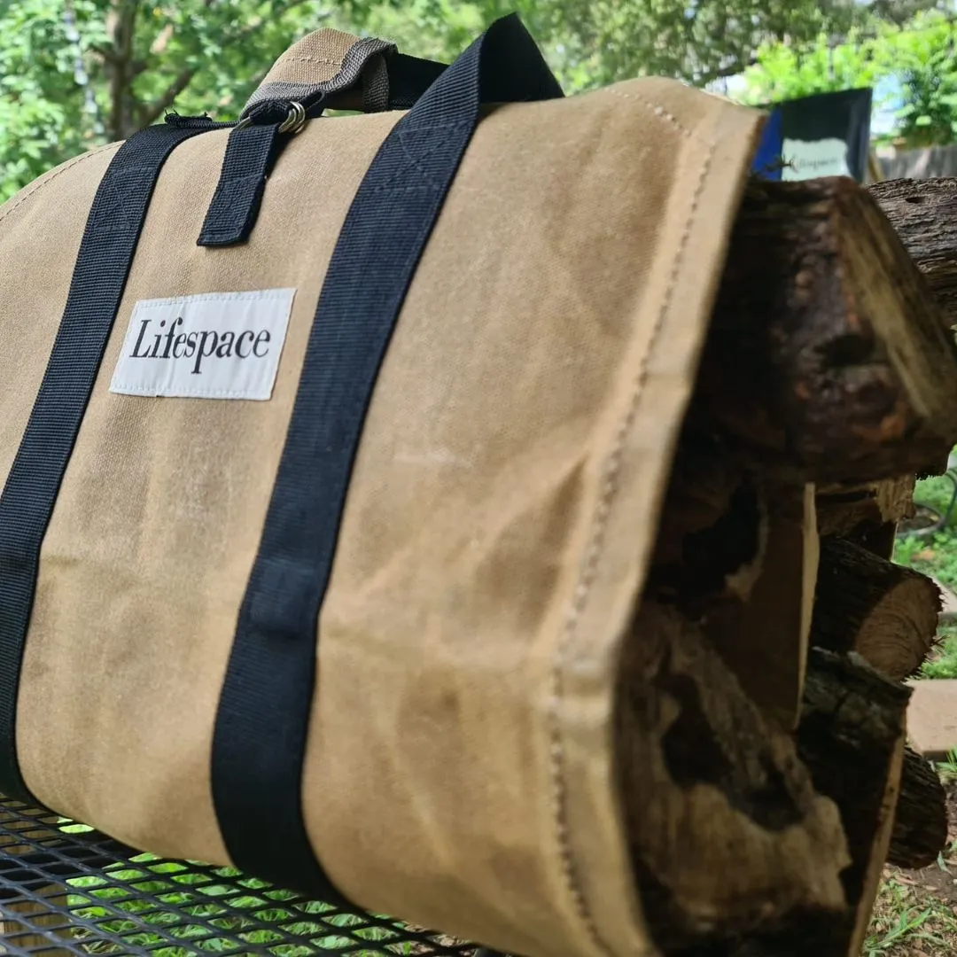 Lifespace Heavy Duty Canvas Firewood Log Carrier Bag with Handles & Strap