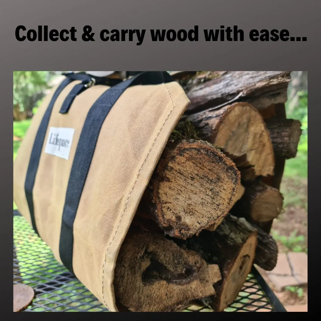 Lifespace Heavy Duty Canvas Firewood Log Carrier Bag with Handles & Strap