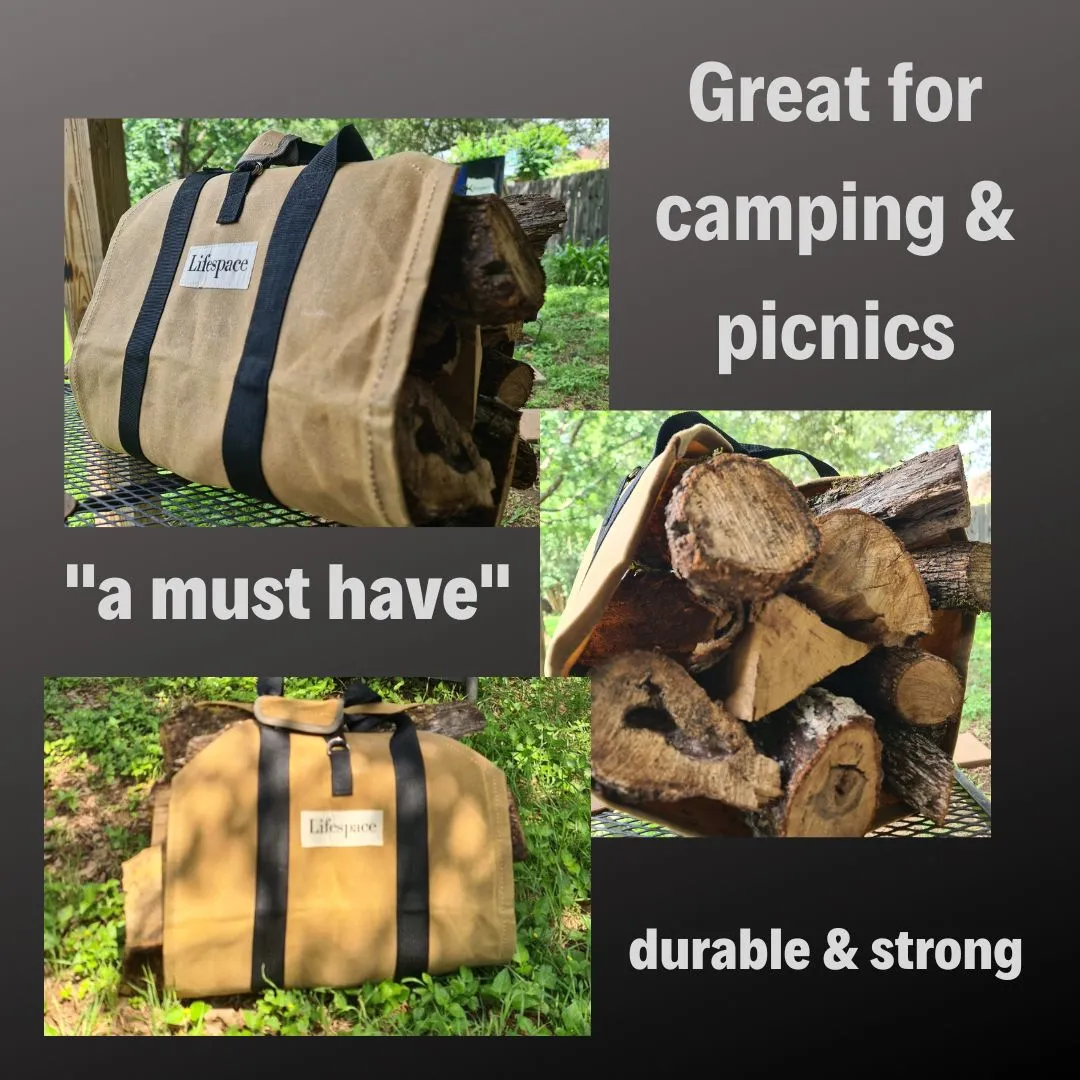 Lifespace Heavy Duty Canvas Firewood Log Carrier Bag with Handles & Strap
