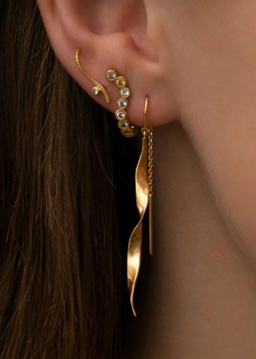 Long Twisted Hammered Earring - Gold