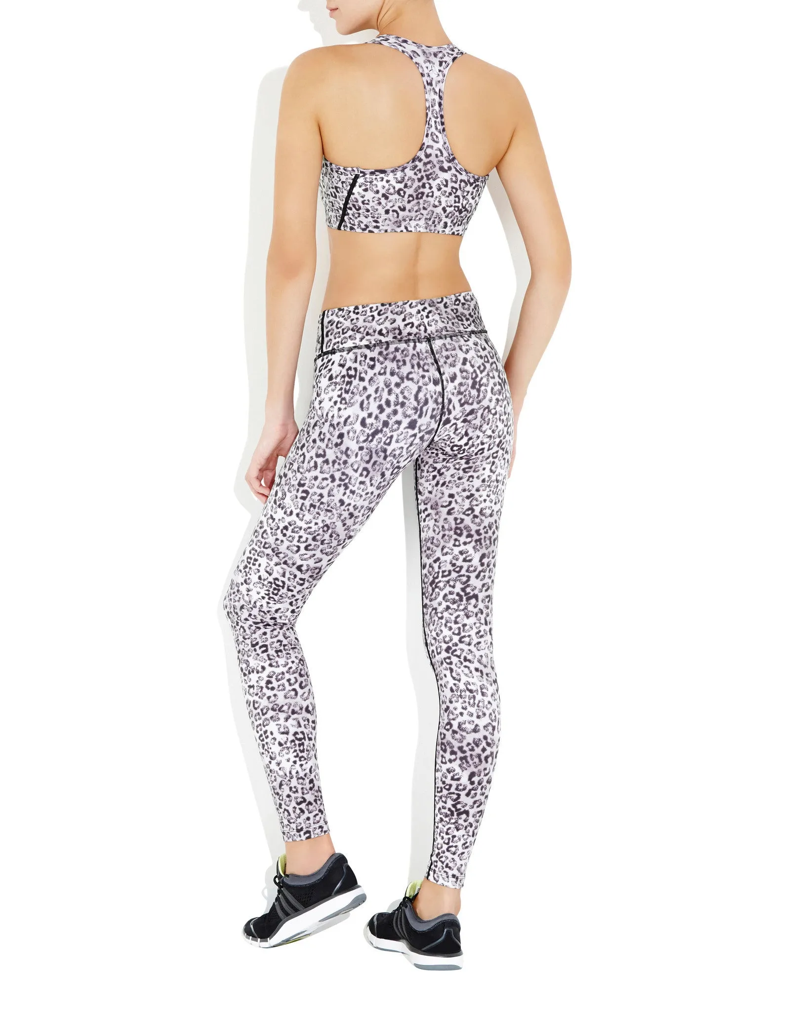 Lori - Snow Leopard - Zippered Sports Bra