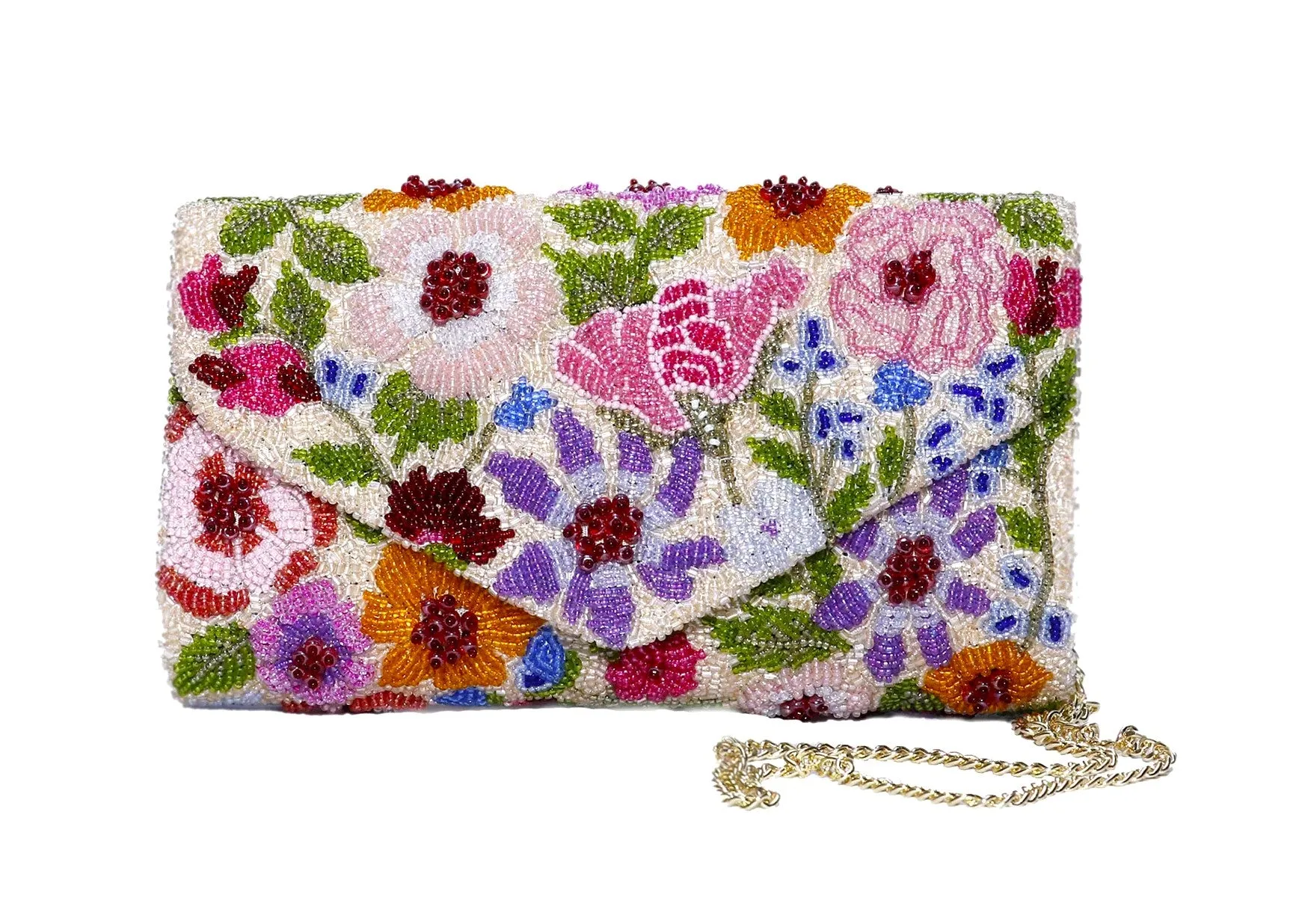 LOVE FLOWERS BEADED CLUTCH