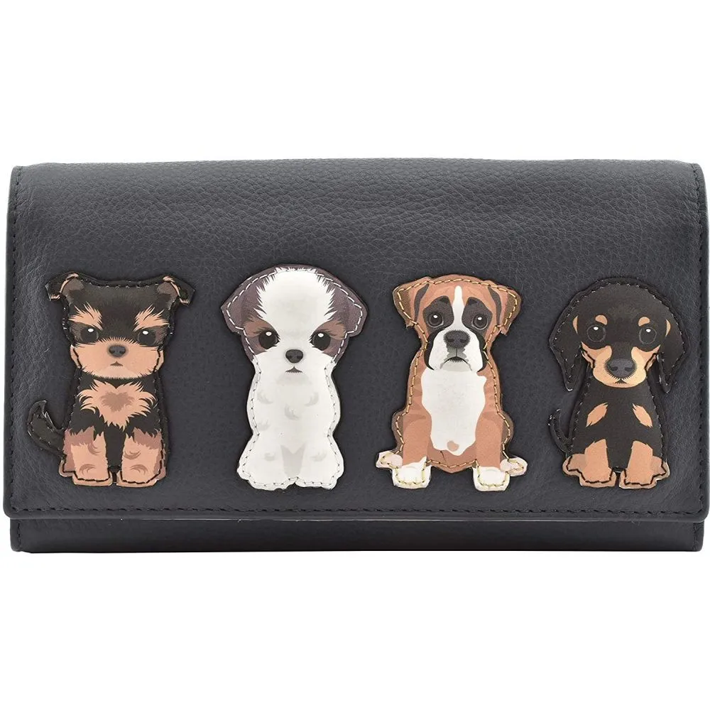 Mala Leather Grey Best Friends Sitting Dogs Matinee Purse