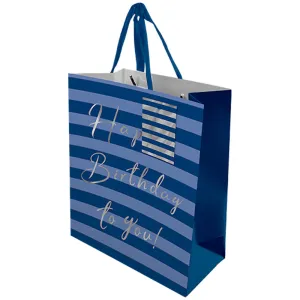 Men's XL Luxury Gift Bag - Blue Stripe Design 45.4cm x 33cm Festive Holiday Gift Wrapping