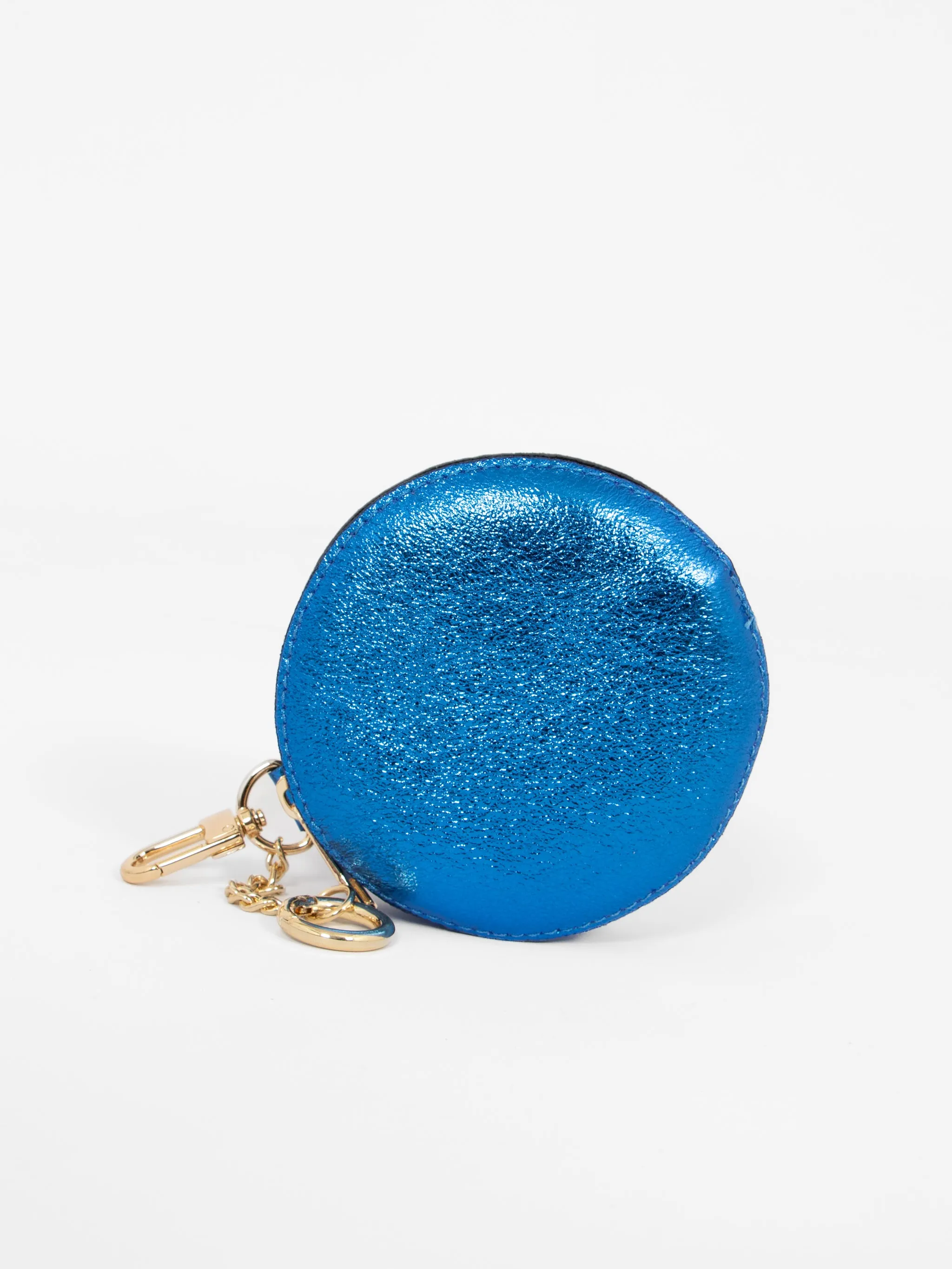 Metallic Royal Blue Leather Round Clip-On Coin Purse