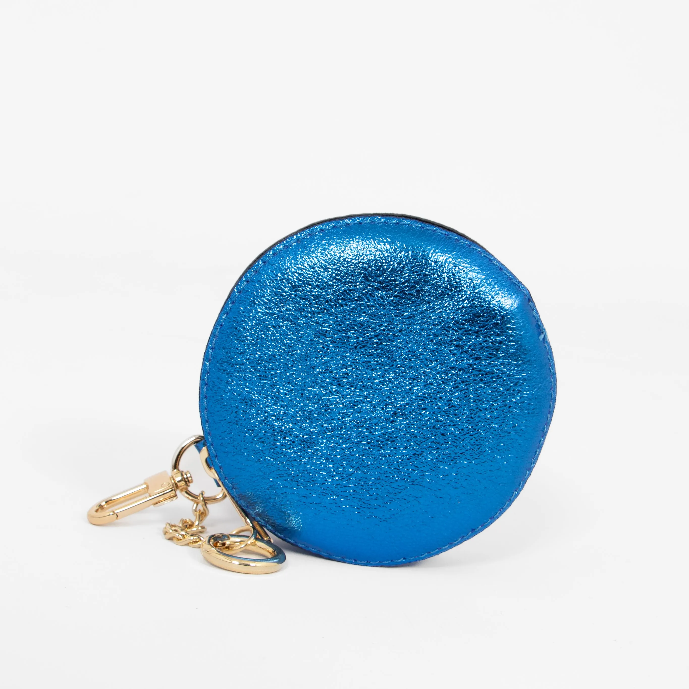 Metallic Royal Blue Leather Round Clip-On Coin Purse