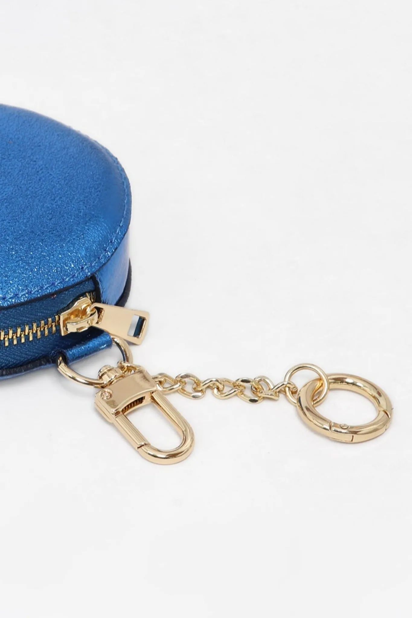 Metallic Royal Blue Leather Round Clip-On Coin Purse