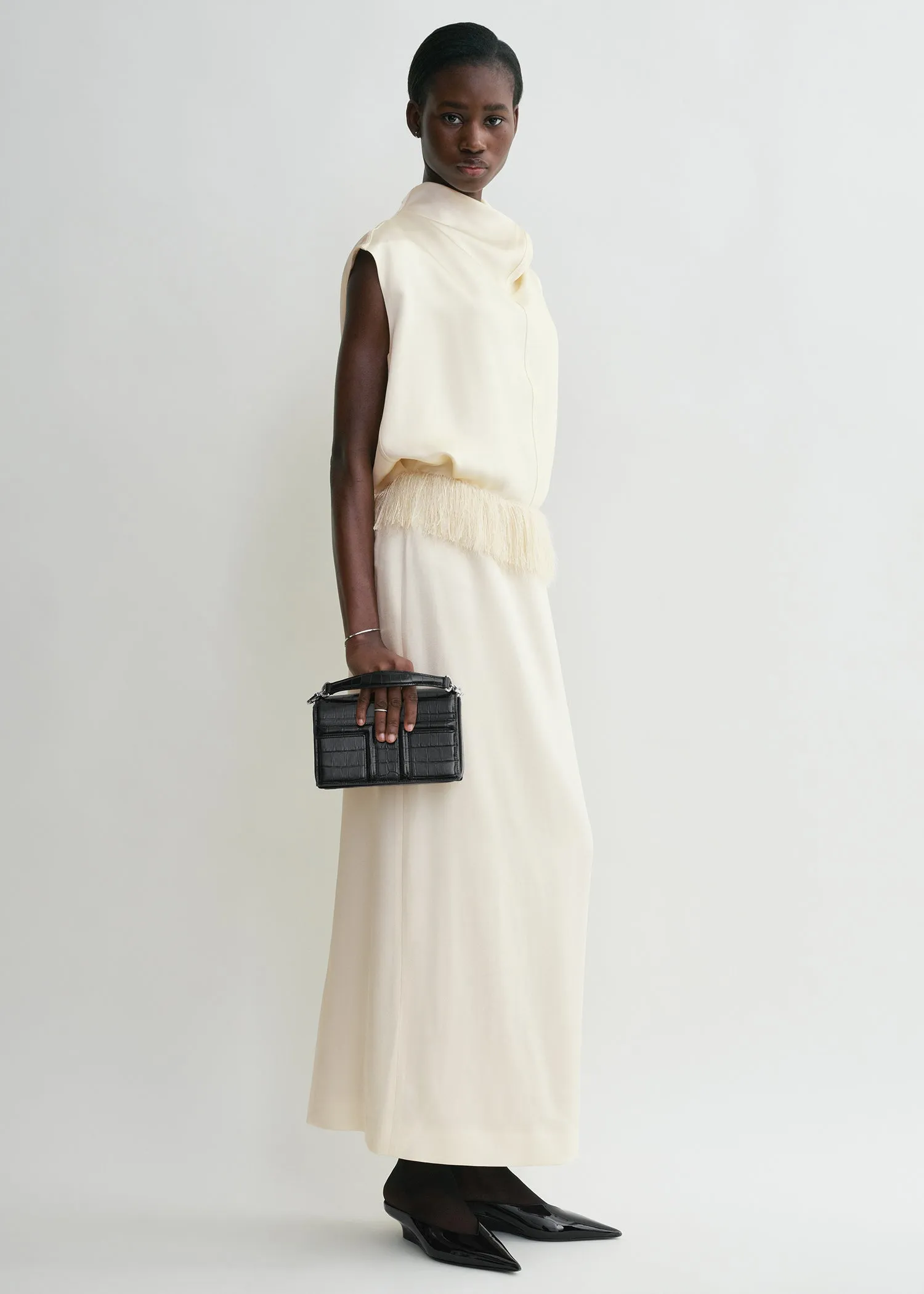 Mini T-Flap croco-embossed bag dark brown