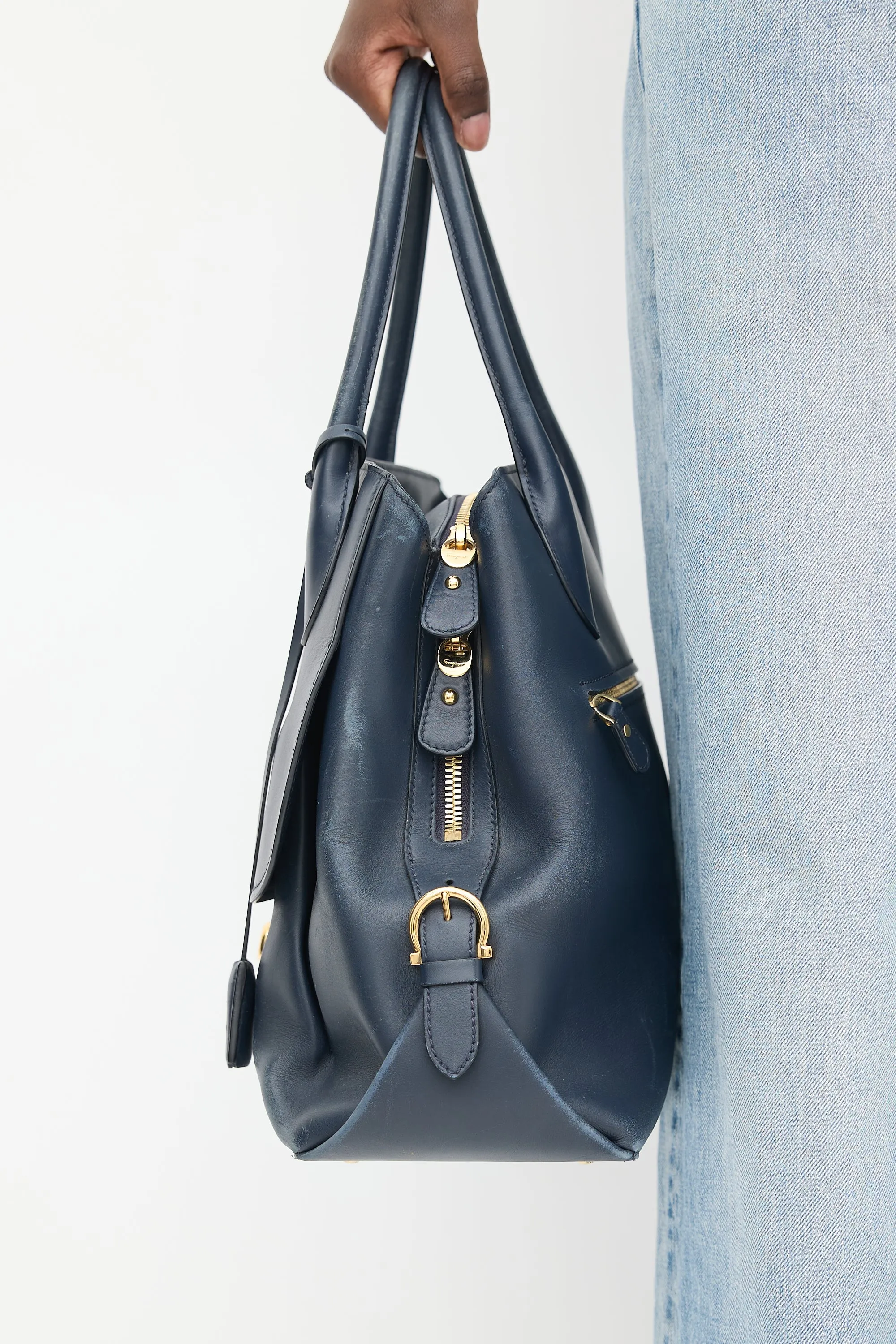 Navy Leather Fiamma Bag