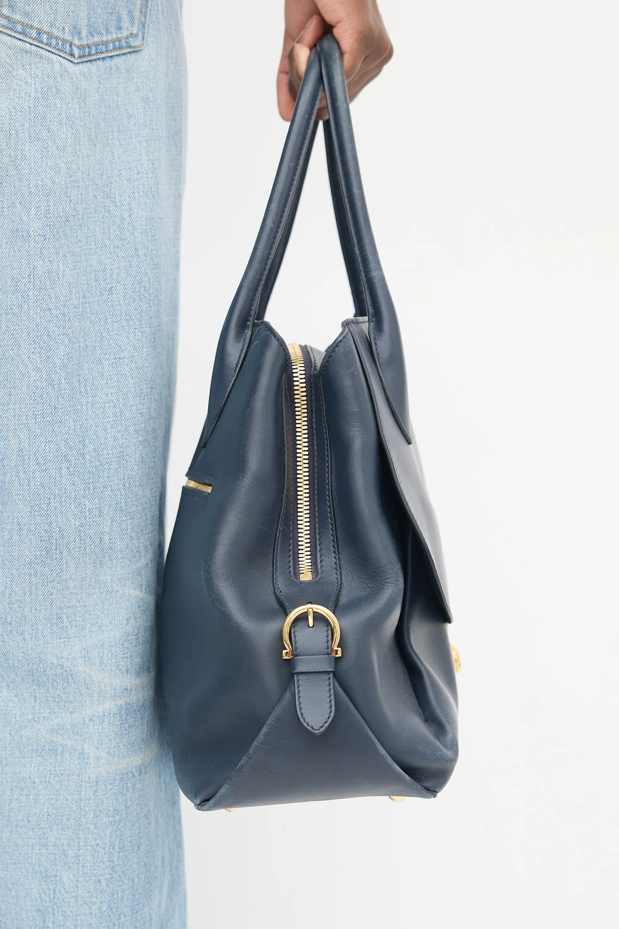 Navy Leather Fiamma Bag