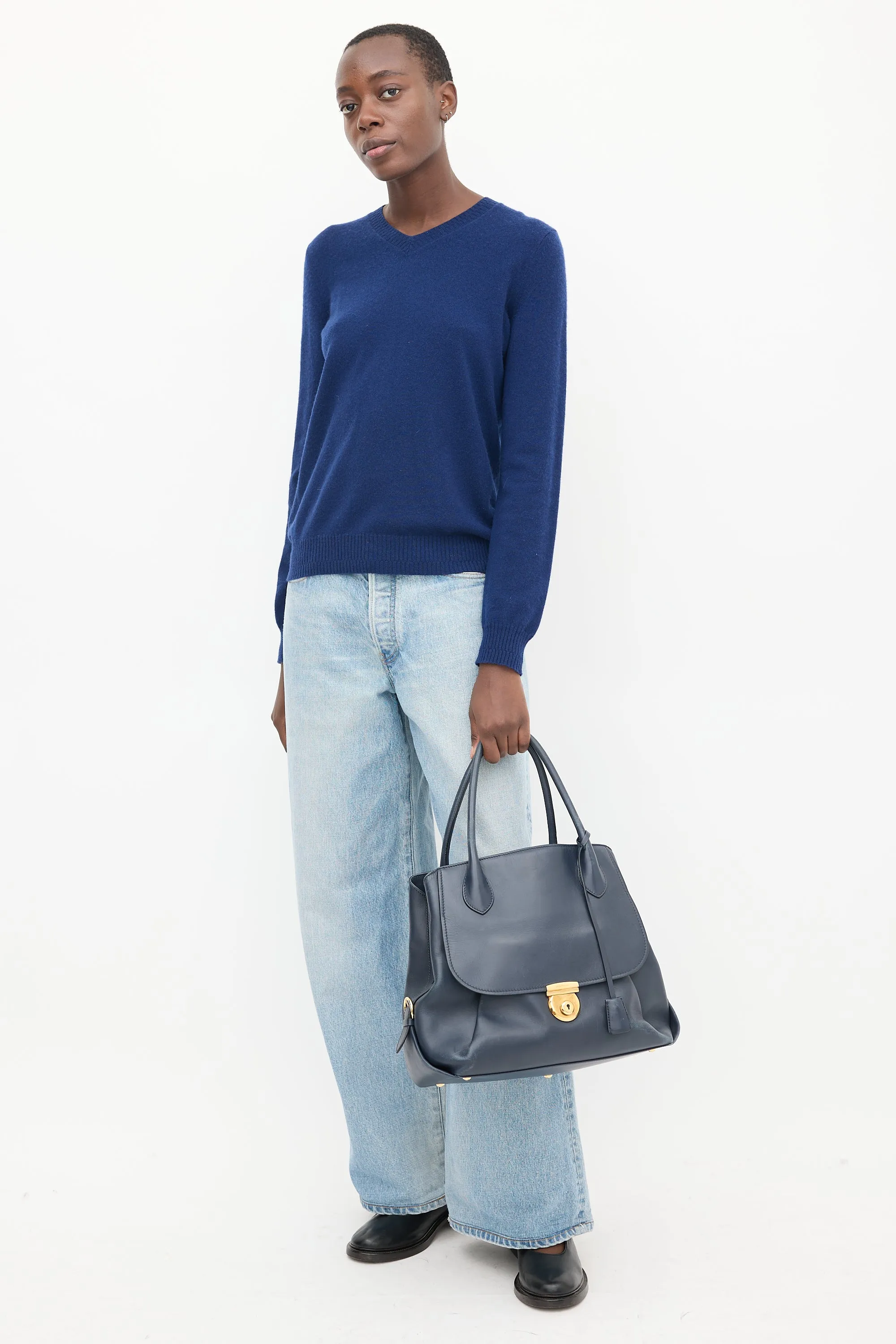 Navy Leather Fiamma Bag
