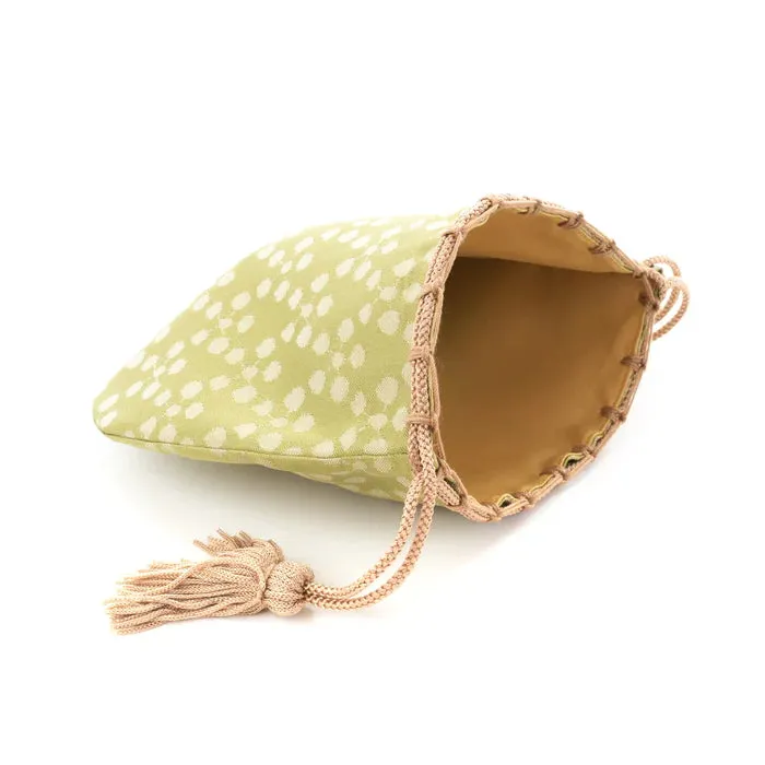 Nishijin-ori Small Drawstring Bag - Plum Blossom / Muted Greenish Yellow -,  Made in Kyoto, Japan,  Japanese traditional craft purse