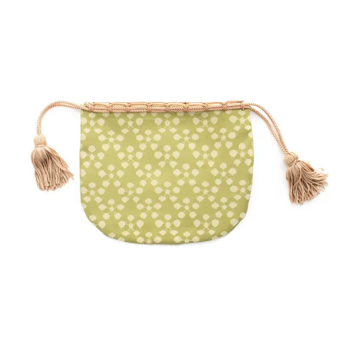 Nishijin-ori Small Drawstring Bag - Plum Blossom / Muted Greenish Yellow -,  Made in Kyoto, Japan,  Japanese traditional craft purse