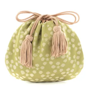 Nishijin-ori Small Drawstring Bag - Plum Blossom / Muted Greenish Yellow -,  Made in Kyoto, Japan,  Japanese traditional craft purse