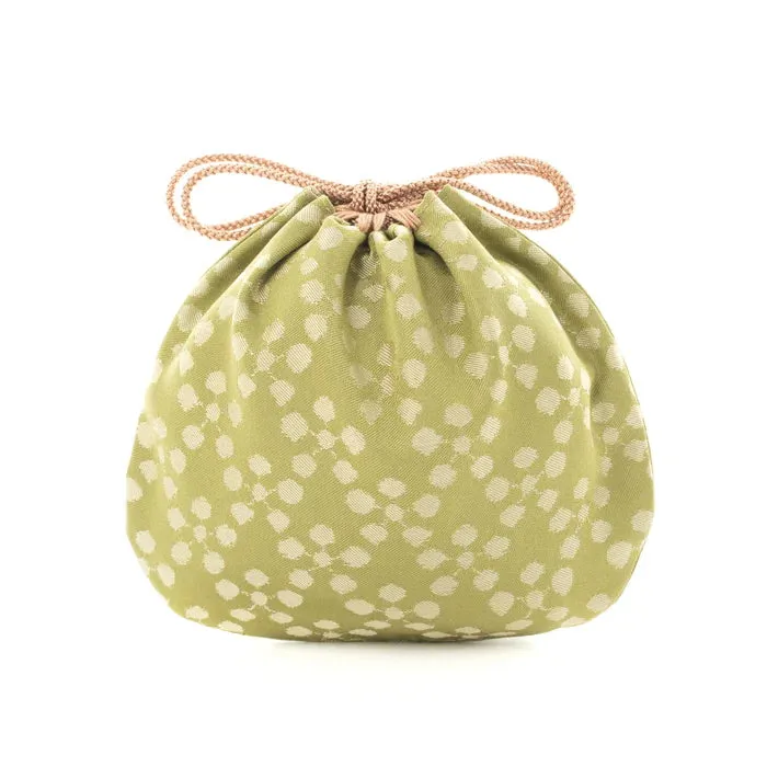 Nishijin-ori Small Drawstring Bag - Plum Blossom / Muted Greenish Yellow -,  Made in Kyoto, Japan,  Japanese traditional craft purse